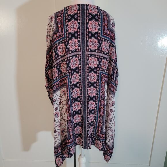 Knox Rose Size XS Patchwork Floral Kimono Poncho Cover Up White Purple Boho - Picture 3 of 8